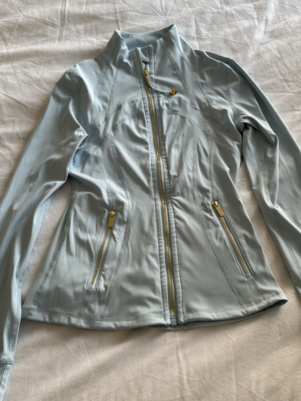 lululemon athletica Light Blue V-Neck Zip Jacket with Gold Hardware